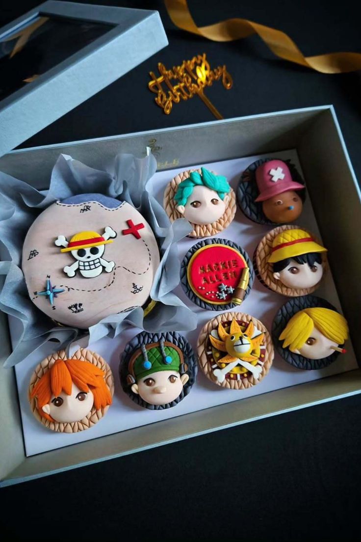 Nephele Cupcake Art — One Piece anime themed birthday cupcakes with character fondant toppers