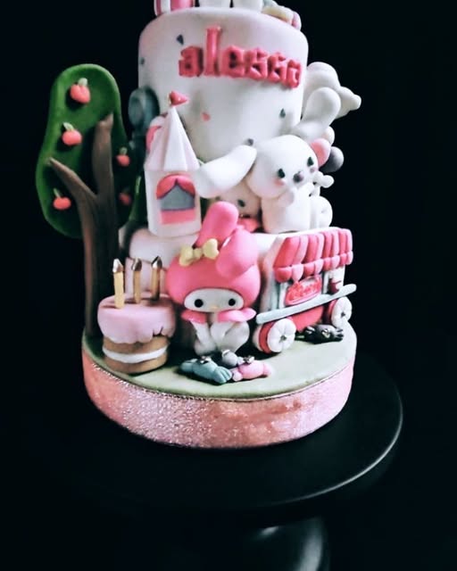 Nephele Cupcake Art — My Melody Sanrio themed fondant cake with detailed figurines